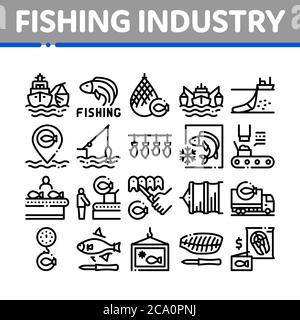 Fishing Industry Business Process Icons Set Vector Stock Vector