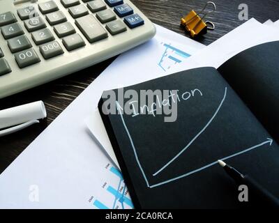 Inflation concept. White lettering in a black notebook. Stock Photo