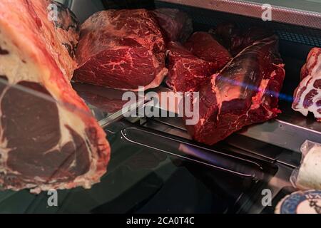 Assorted of raw meat in the butchershop Stock Photo