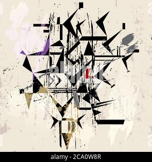 abstract pattern, art in the bauhaus tradition, with grunge structure, triangles, strokes, splashes and lines Stock Vector