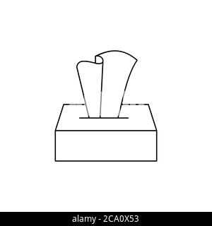 Paper tissue box on white background. Line icon. Facial tissues dispenser isolated. Cardboard package of cleaning wipes. Paper napkins in a box.Vector Stock Vector