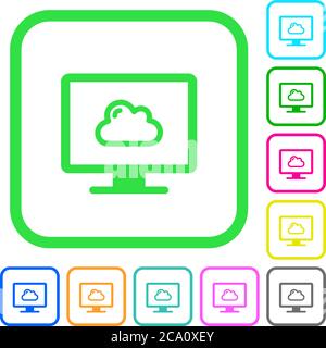 Cloud computing vivid colored flat icons in curved borders on white background Stock Vector