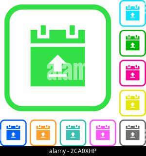 Upload schedule data vivid colored flat icons in curved borders on white background Stock Vector