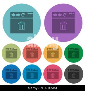 Browser delete darker flat icons on color round background Stock Vector