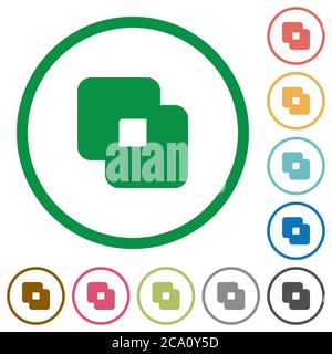 Exclude shapes flat color icons in round outlines on white background Stock Vector