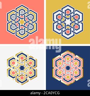 Set of four templates with traditional arabic islam geometric art. Arabesque pattern. Vector illustration. Perfect templates for wedding invitation, g Stock Vector