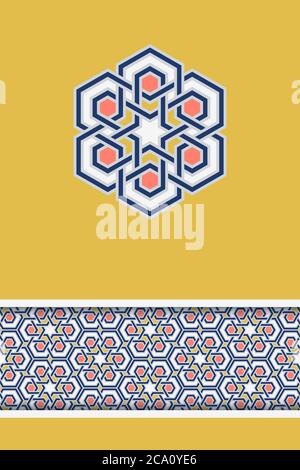 Muslim holiday greeting card template. Traditional arabic islam geometry, decorative design element and pattern border. Vector illustration. Ramadan K Stock Vector