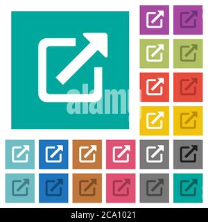 External link multi colored flat icons on plain square backgrounds. Included white and darker icon variations for hover or active effects. Stock Vector