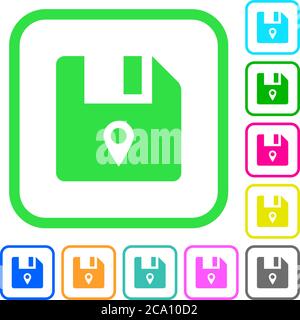 File location vivid colored flat icons in curved borders on white background Stock Vector