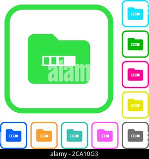 Processing folder vivid colored flat icons in curved borders on white background Stock Vector