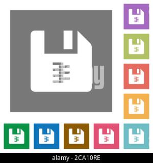 zip archive file flat icons on simple color square backgrounds Stock Vector