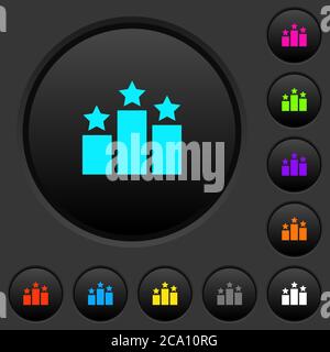 Ranking dark push buttons with vivid color icons on dark grey background Stock Vector