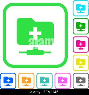FTP create folder vivid colored flat icons in curved borders on white background Stock Vector