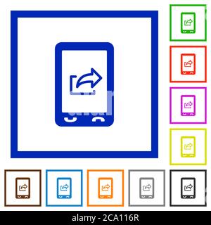 Mobile export data flat color icons in square frames on white background Stock Vector