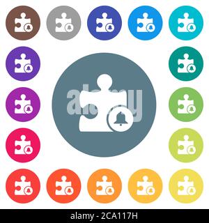 Bell plugin flat white icons on round color backgrounds. 17 background color variations are included. Stock Vector