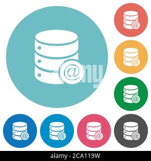 Database email flat white icons on round color backgrounds Stock Vector