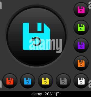 Undo last file operation dark push buttons with vivid color icons on dark grey background Stock Vector