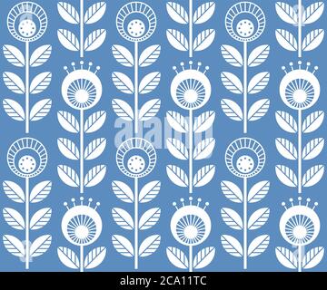 Scandinavian folk style flowers - seamless floral pattern based on traditional folk art ornaments, sweden nordic style. Vector illustration. One color Stock Vector