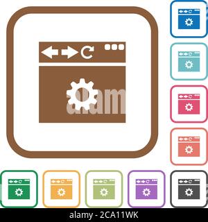 Browser settings simple icons in color rounded square frames on white background Stock Vector