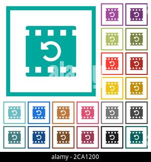Undo movie changes flat color icons with quadrant frames on white background Stock Vector