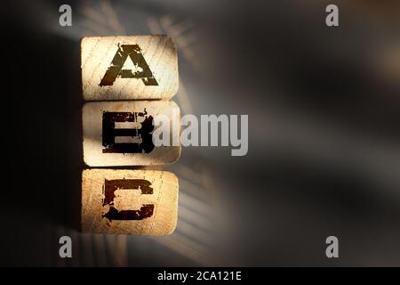 ABC wooden blocks stacked vertically.. education concept. Basics concept Stock Photo