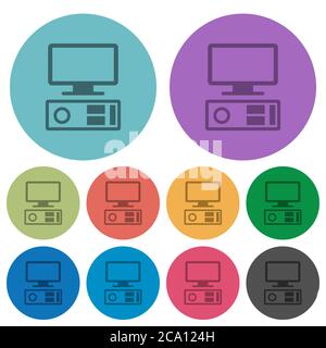 Old personal computer darker flat icons on color round background Stock Vector