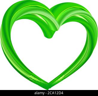 Realistic green heart - eco, bio, vegan, natural. Vector illustration of love for natural products background. Symbol of environment ecology. Isolated Stock Vector