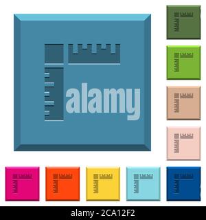 Page rulers engraved icons on edged square buttons in various trendy colors Stock Vector