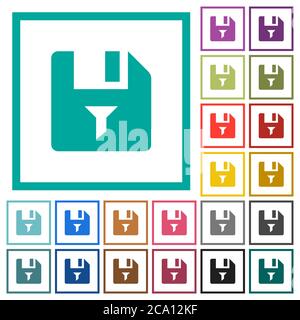 Filter file flat color icons with quadrant frames on white background Stock Vector