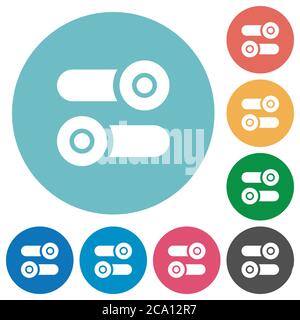 Toggle switches flat white icons on round color backgrounds Stock Vector