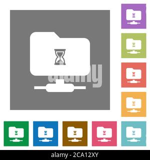 FTP busy flat icons on simple color square backgrounds Stock Vector