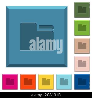 Tab folder engraved icons on edged square buttons in various trendy colors Stock Vector