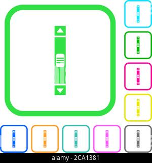 Vertical scroll bar vivid colored flat icons in curved borders on white background Stock Vector
