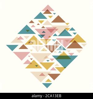 Abstract geometric background - multicolor triangles pattern. Vector illustration. Pastel blush pink and mustard yellow colors. Pastel colored triangl Stock Vector