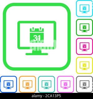 Online calendar vivid colored flat icons in curved borders on white background Stock Vector