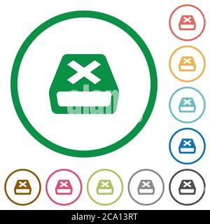 Uninstall flat color icons in round outlines on white background Stock Vector