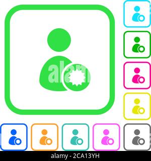 Certified user vivid colored flat icons in curved borders on white background Stock Vector