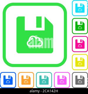 Cloud file vivid colored flat icons in curved borders on white background Stock Vector
