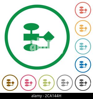 Flowchart flat color icons in round outlines on white background Stock Vector