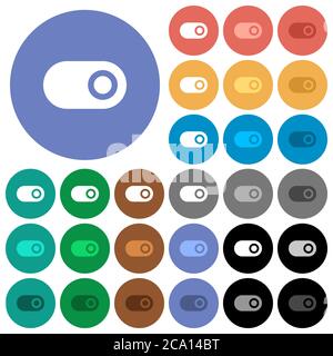 Toggle multi colored flat icons on round backgrounds. Included white, light and dark icon variations for hover and active status effects, and bonus sh Stock Vector