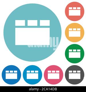 Horizontal tabbed layout white flat icons on color rounded square ...