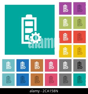 Power management multi colored flat icons on plain square backgrounds. Included white and darker icon variations for hover or active effects. Stock Vector