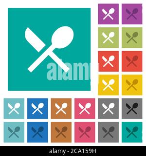 Dining multi colored flat icons on plain square backgrounds. Included white and darker icon variations for hover or active effects. Stock Vector