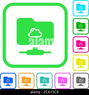 Cloud FTP vivid colored flat icons in curved borders on white background Stock Vector