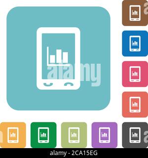 Mobile statistics white flat icons on color rounded square backgrounds Stock Vector