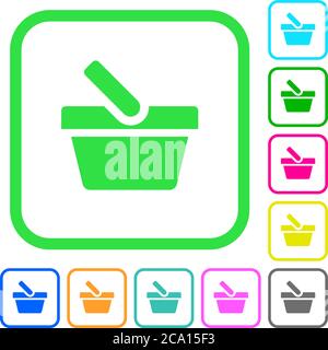 Shopping basket vivid colored flat icons in curved borders on white background Stock Vector