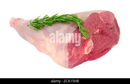 Fresh raw half lamb leg meat joint isolated on a white background Stock Photo