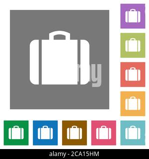 Suitcase flat icons on simple color square backgrounds Stock Vector
