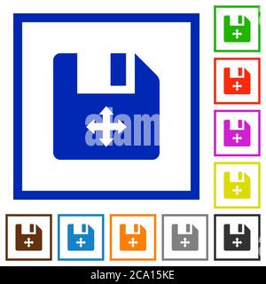 Move file flat color icons in square frames on white background Stock Vector