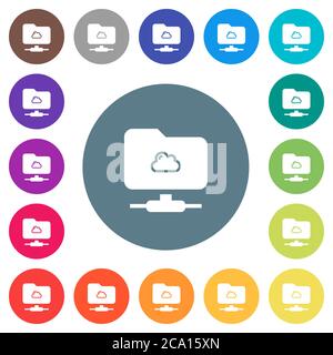 Cloud FTP flat white icons on round color backgrounds. 17 background color variations are included. Stock Vector